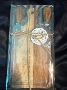 Wooden Cheese Board Set with Handles - Natural Brown